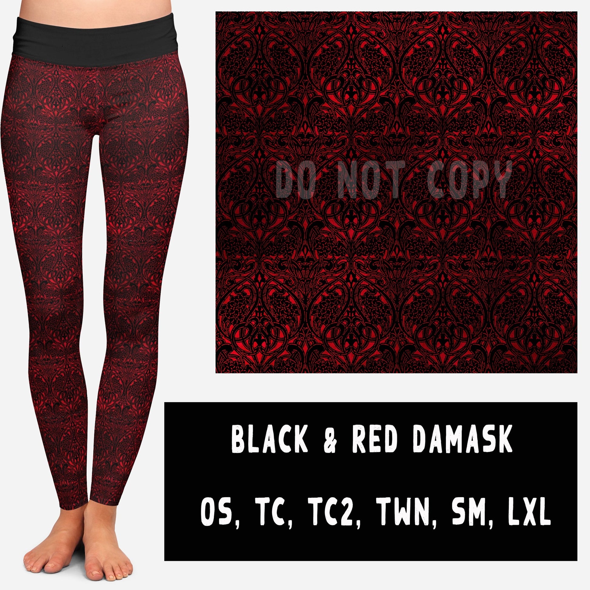 VDAY BATCH-BLACK & RED DAMASK LEGGINGS AND JOGGERS - Like A Duchess