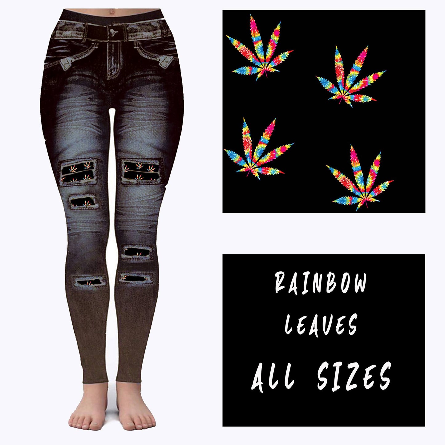 LEGGING JEAN RUN-RAINBOW LEAVES (ACTIVE BACK POCKETS) - Like A Duchess