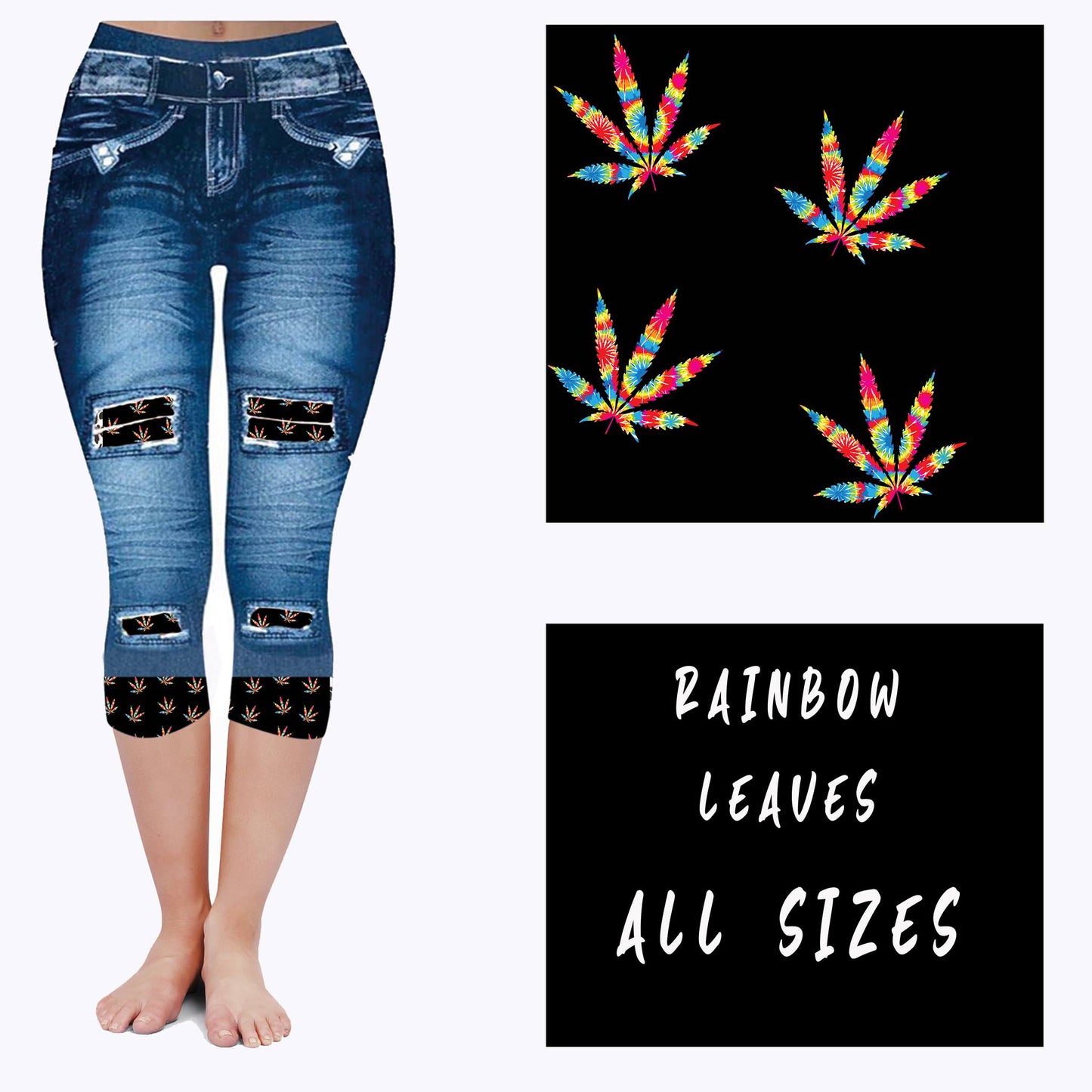 LEGGING JEAN RUN-RAINBOW LEAVES (ACTIVE BACK POCKETS) - Like A Duchess