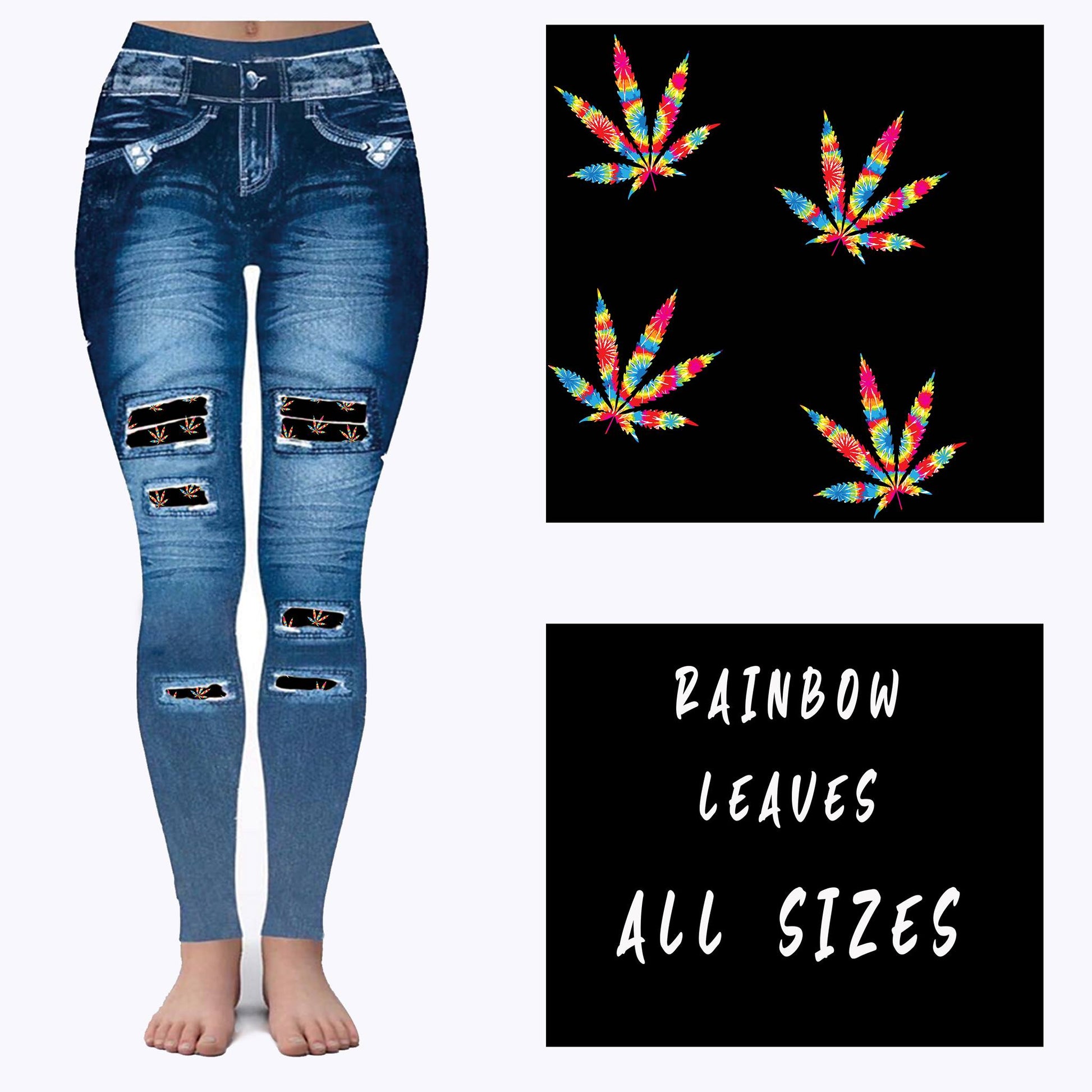 LEGGING JEAN RUN-RAINBOW LEAVES (ACTIVE BACK POCKETS) - Like A Duchess
