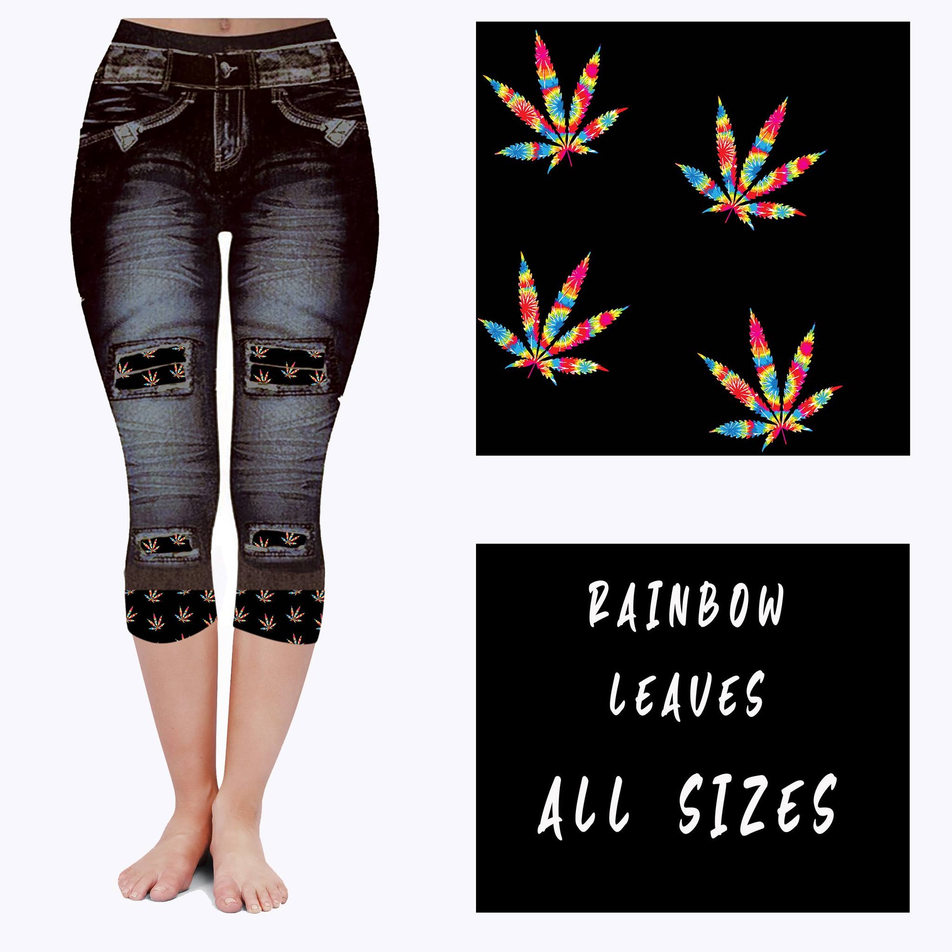 LEGGING JEAN RUN-RAINBOW LEAVES (ACTIVE BACK POCKETS) - Like A Duchess
