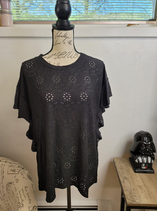 BLACK RUFFLE HALLOW TOP - Like A Duchess