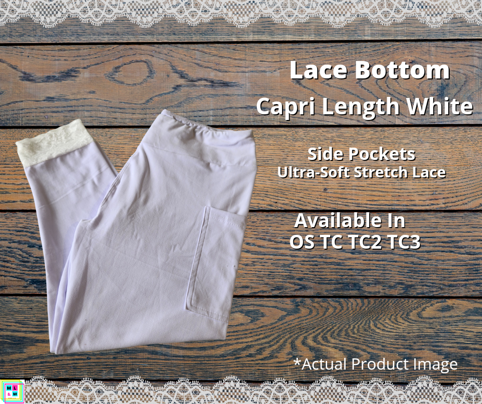 White Lace Cuff Capri Leggings w/ Pockets - Like A Duchess