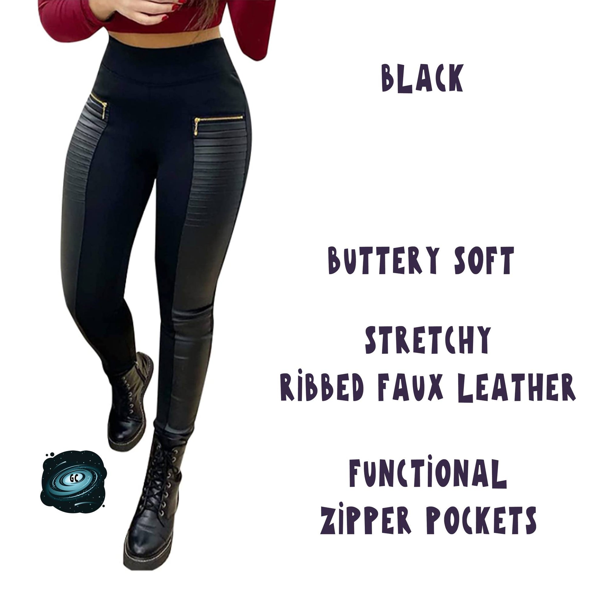 RIBBED FAUX LEATHER ZIPPER LEGGING - Like A Duchess