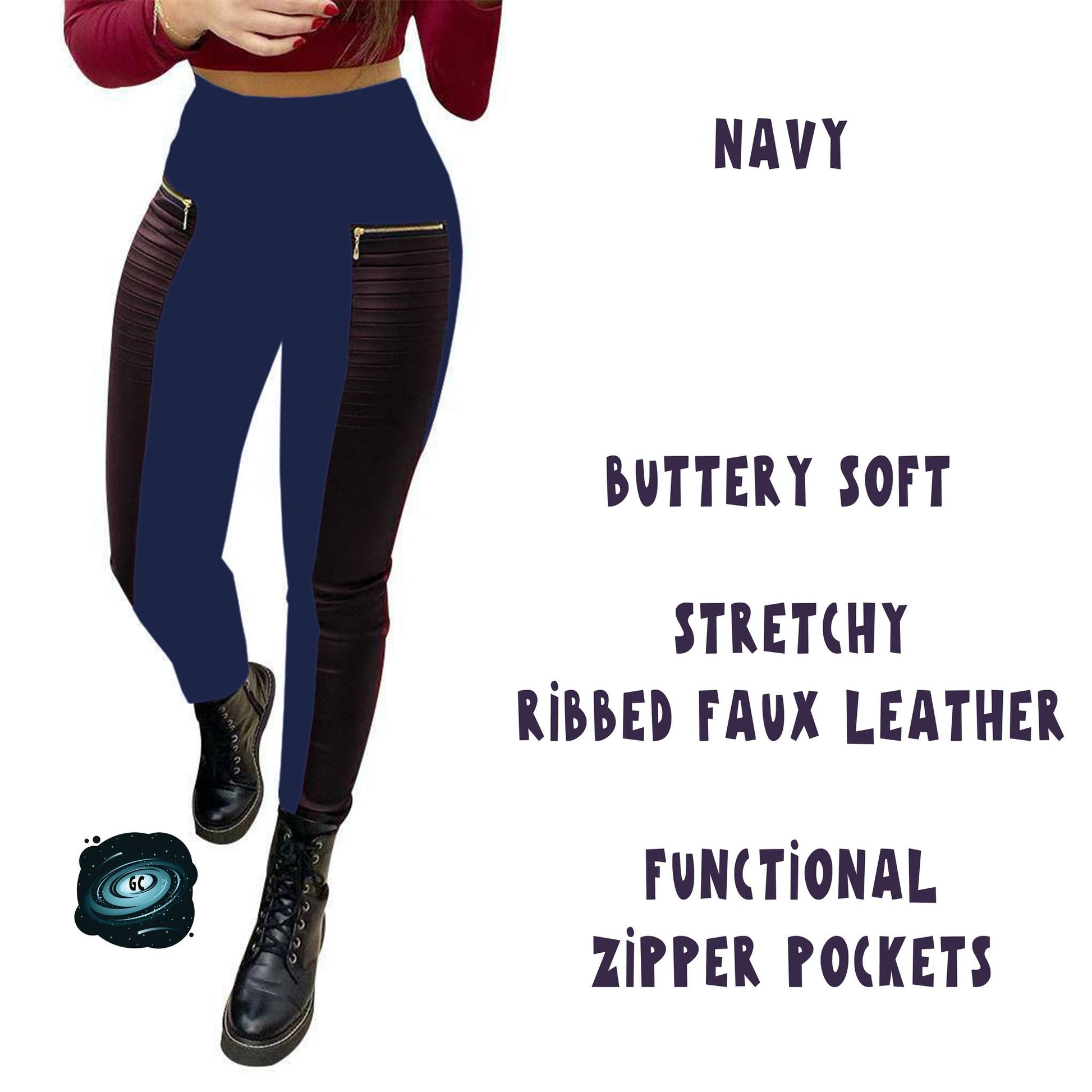 RIBBED FAUX LEATHER ZIPPER LEGGING - Like A Duchess