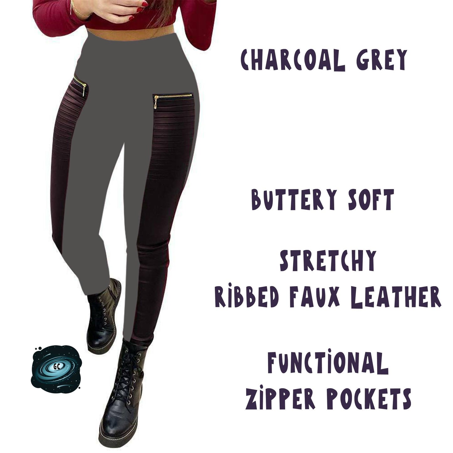 RIBBED FAUX LEATHER ZIPPER LEGGING - Like A Duchess