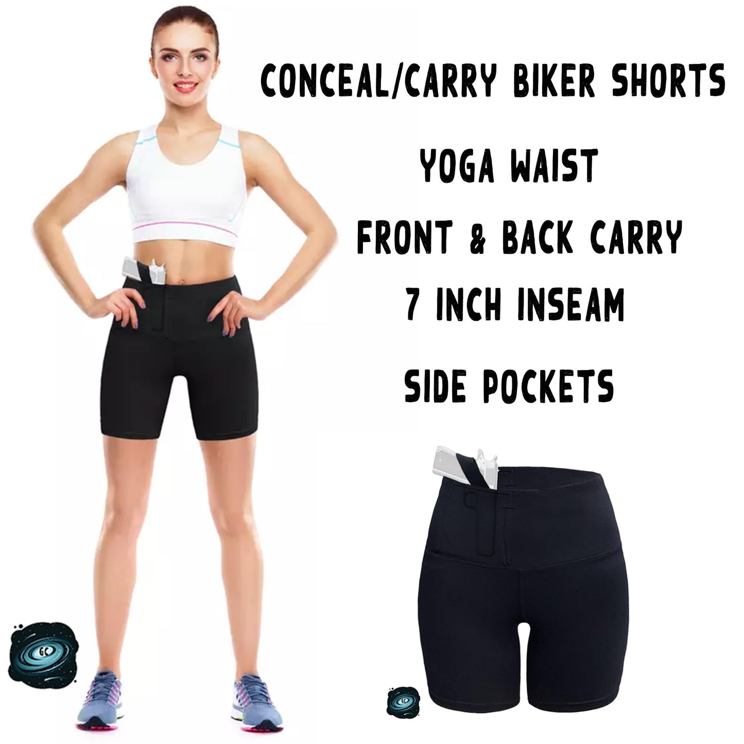 CONCEAL CARRY RUN- SOLID BLACK BIKER SHORTS - Like A Duchess