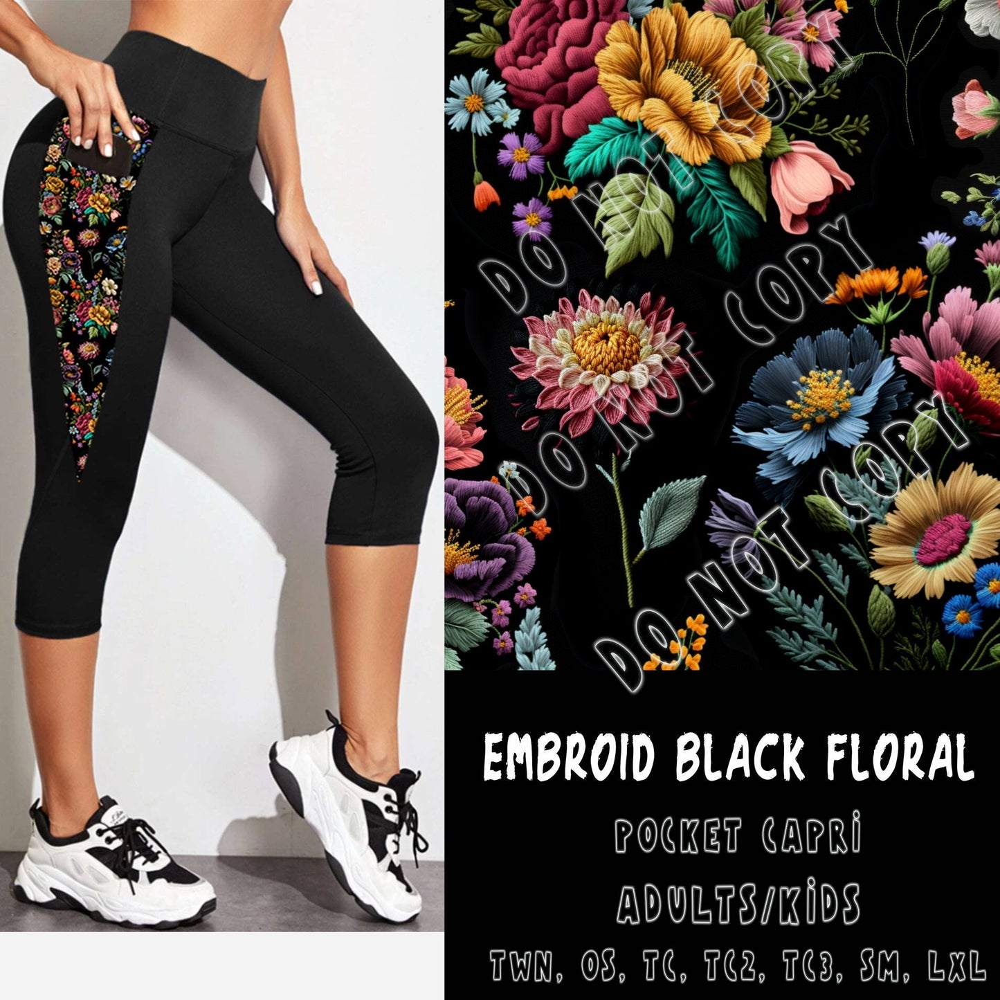 PPO 3 RUN-EMBROID BLACK FLORAL-CAPRI - Like A Duchess