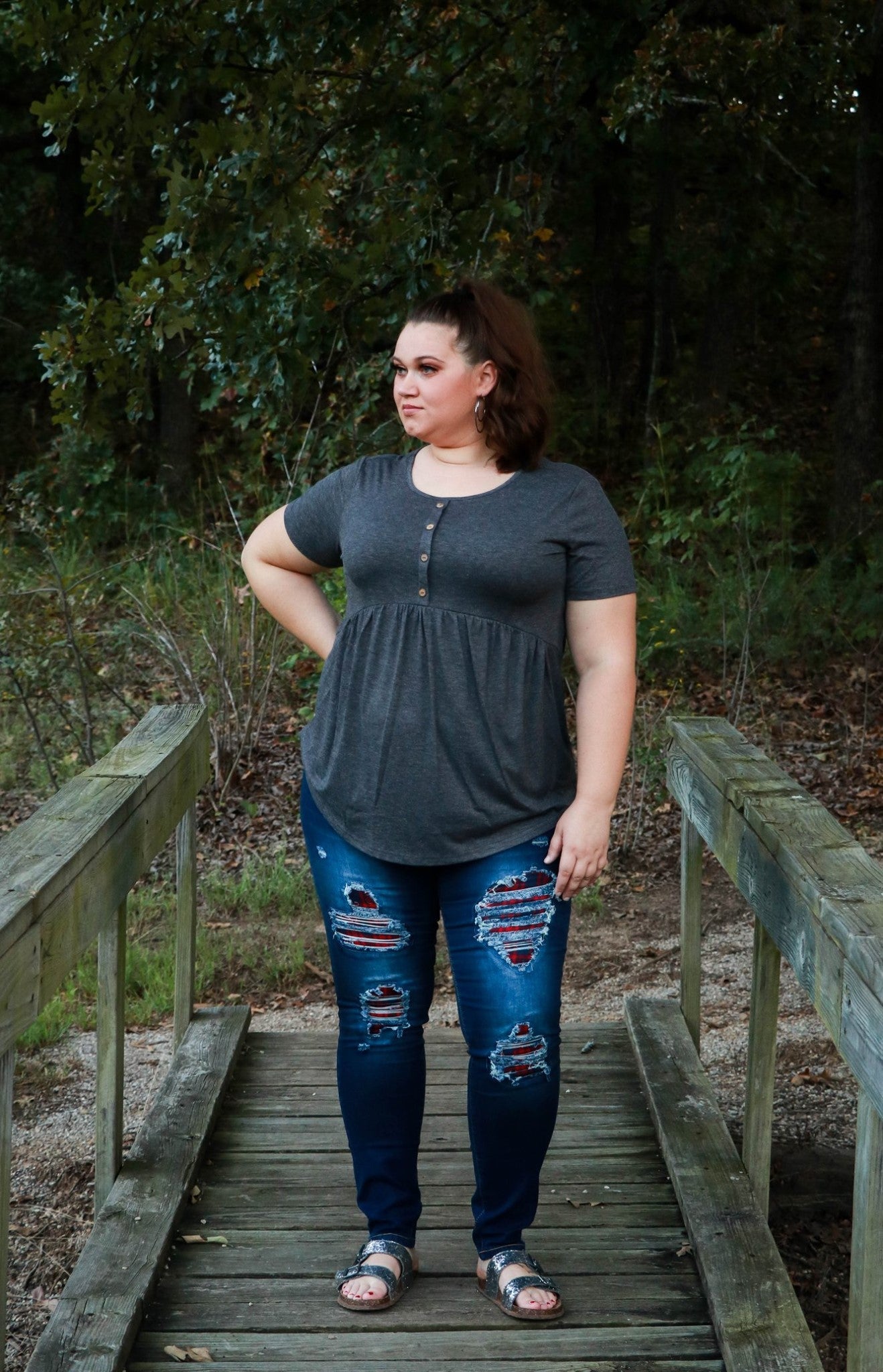 DISTRESSED STRETCH PATCH DENIM