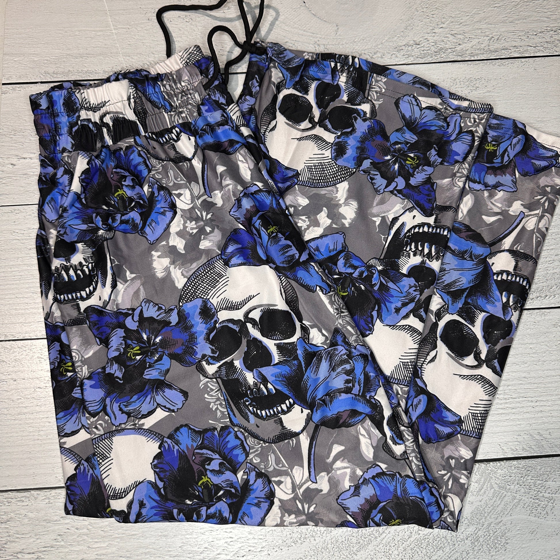 Blue Flower Skull Lounge Pants - Like A Duchess