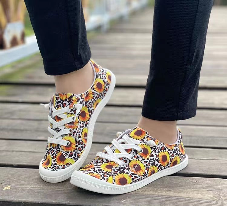 CANVAS SNEAKER RUN-LEOPARD SUNFLOWER - Like A Duchess