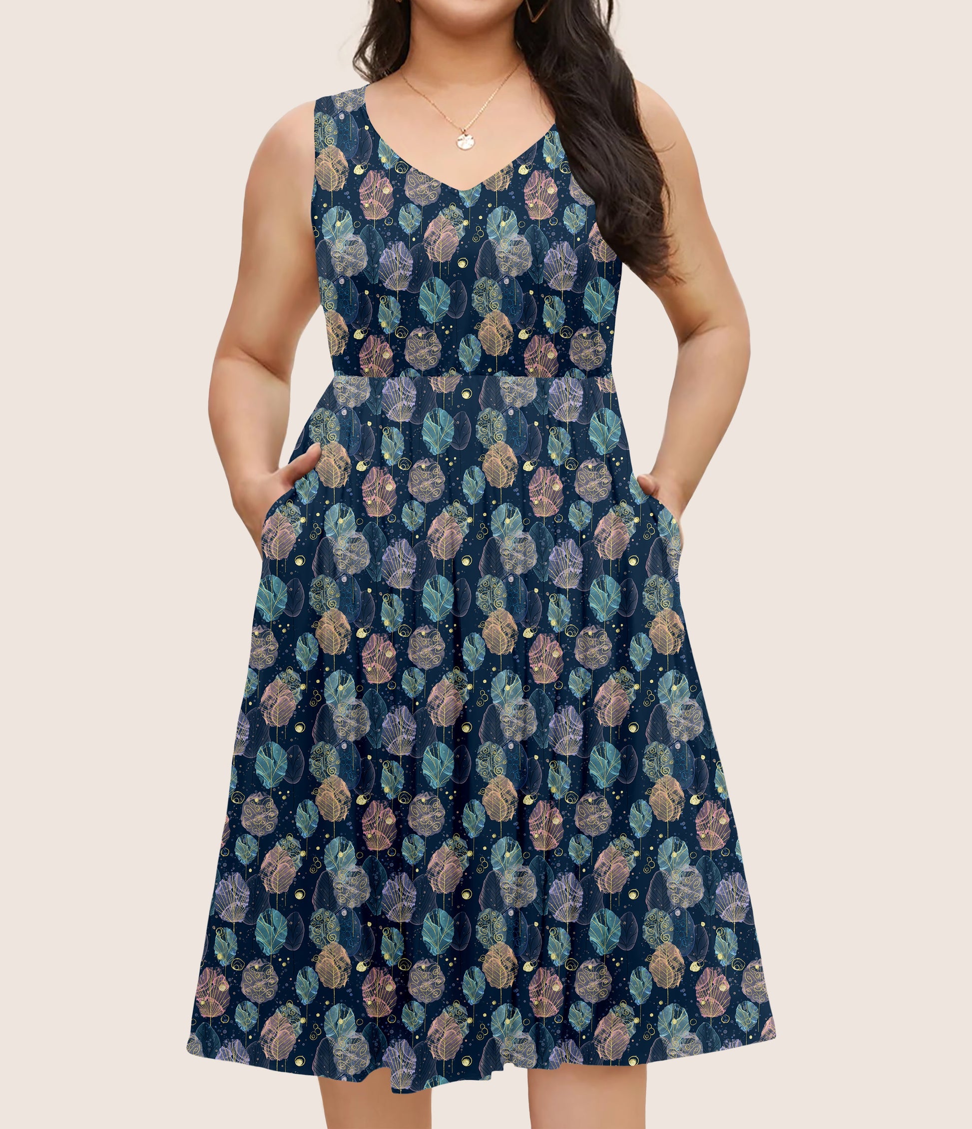 RTS - Alcohol Ink Leaves Pocket Dress - Like A Duchess