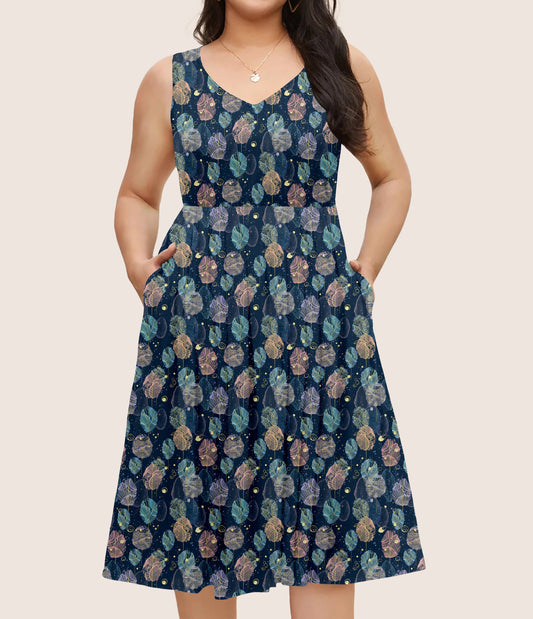 RTS - Alcohol Ink Leaves Pocket Dress - Like A Duchess