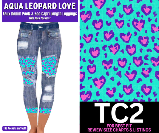 Aqua Leopard Capri Faux Denim Peekaboo - Like A Duchess