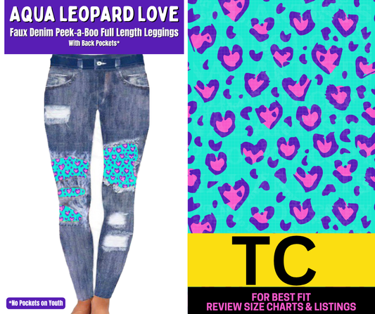 Aqua Leopard Faux Denim Full Length Peekaboo Leggings - Like A Duchess