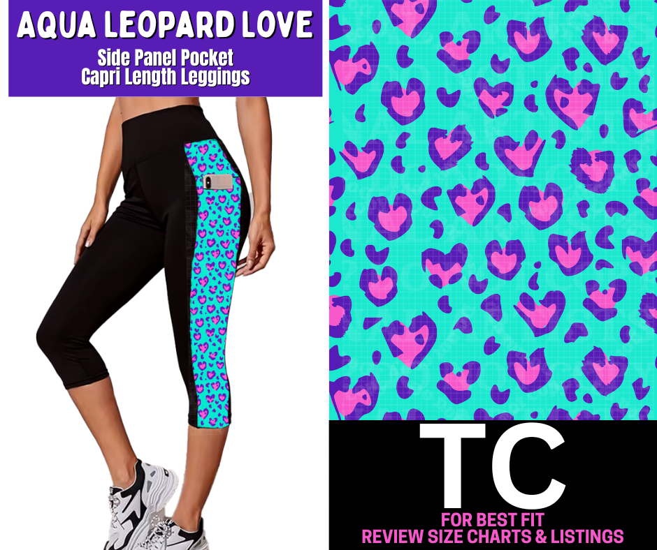 Aqua Leopard Side Panel Pocket Capri Length Leggings - Like A Duchess