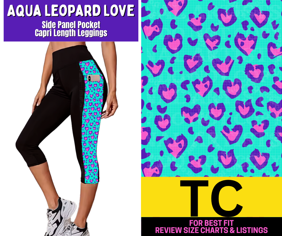 Aqua Leopard Side Panel Pocket Capri Length Leggings - Like A Duchess