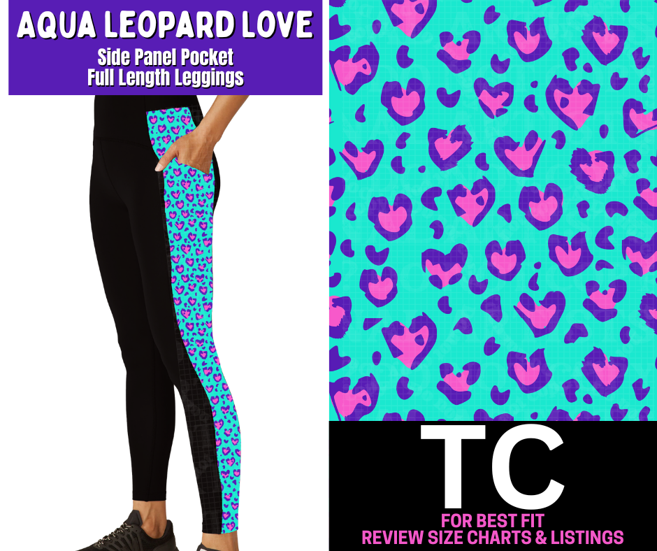 Aqua Leopard Side Panel Pocket Full Length Leggings - Like A Duchess