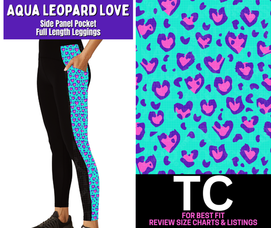 Aqua Leopard Side Panel Pocket Full Length Leggings - Like A Duchess