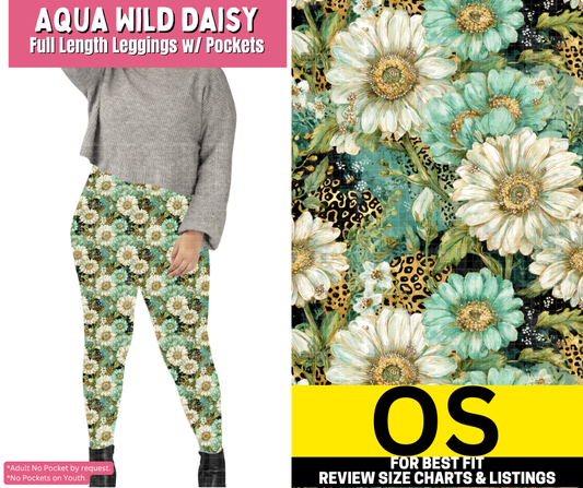 Aqua Wild Daisy Full Length Leggings w/ Pockets - Like A Duchess