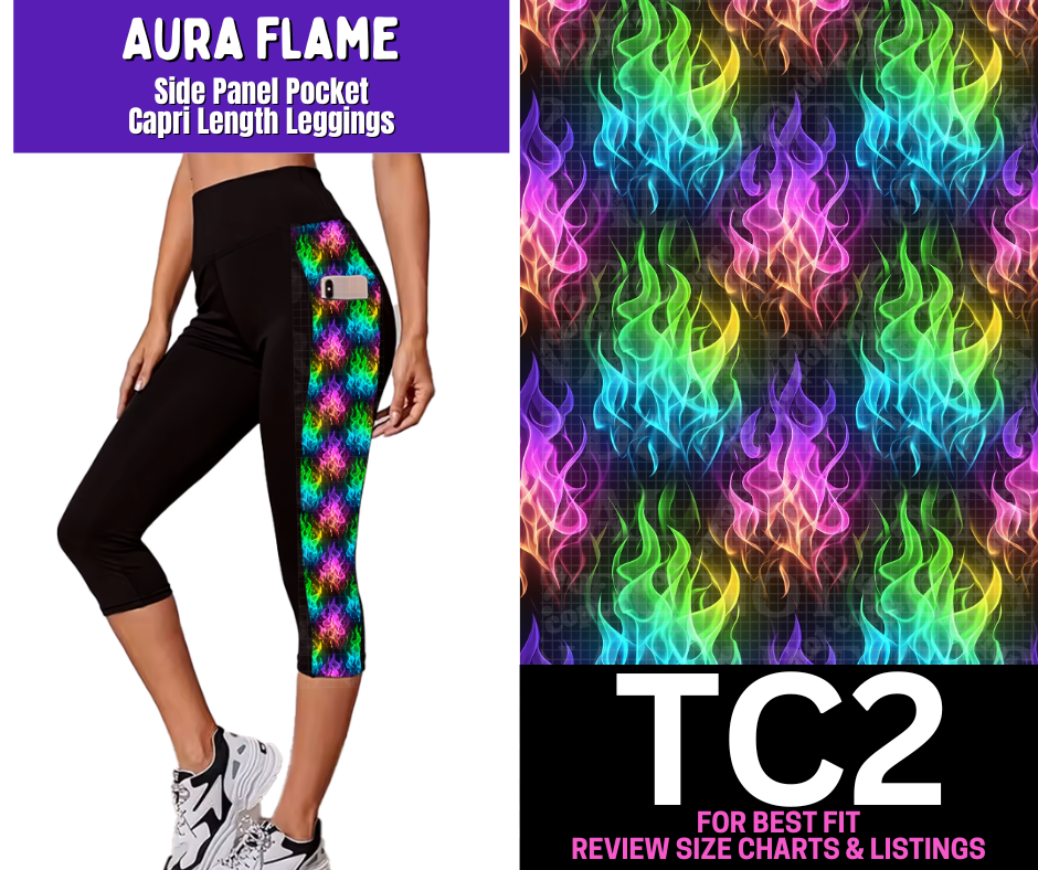 Aura Flame Side Panel Pocket Capri Length Leggings - Like A Duchess