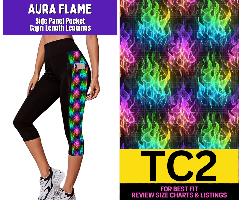 Aura Flame Side Panel Pocket Capri Length Leggings