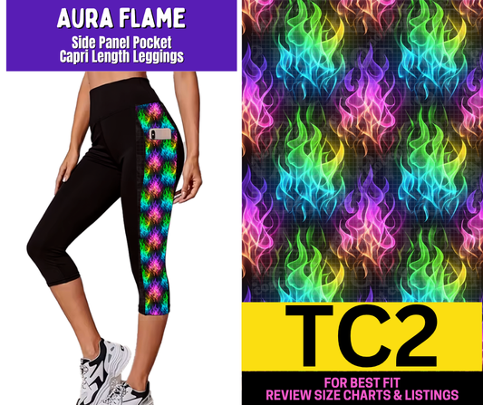 Aura Flame Side Panel Pocket Capri Length Leggings - Like A Duchess