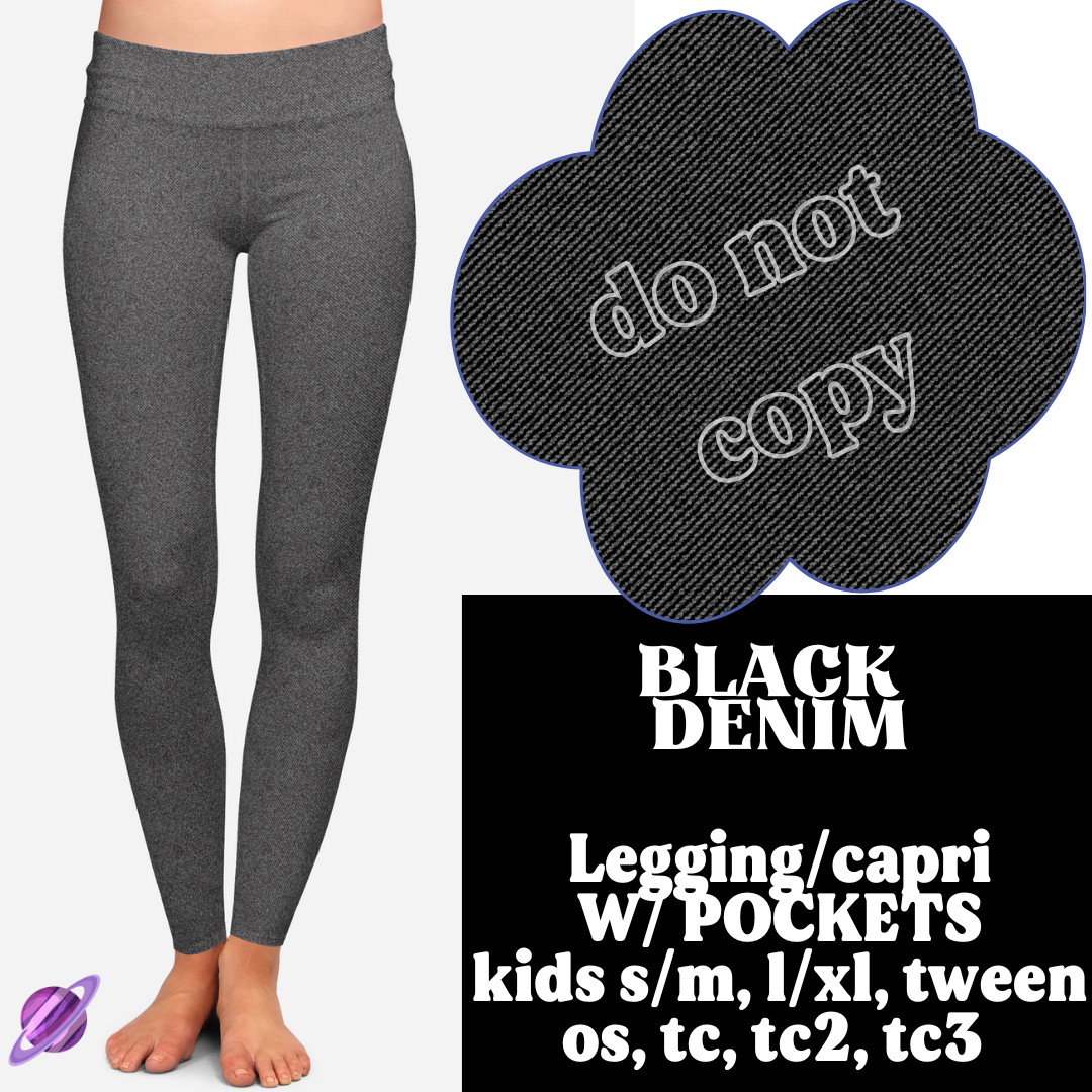 BLACK DENIM- DENIM PATTERN RUN - LEGGING/CAPRI - Like A Duchess