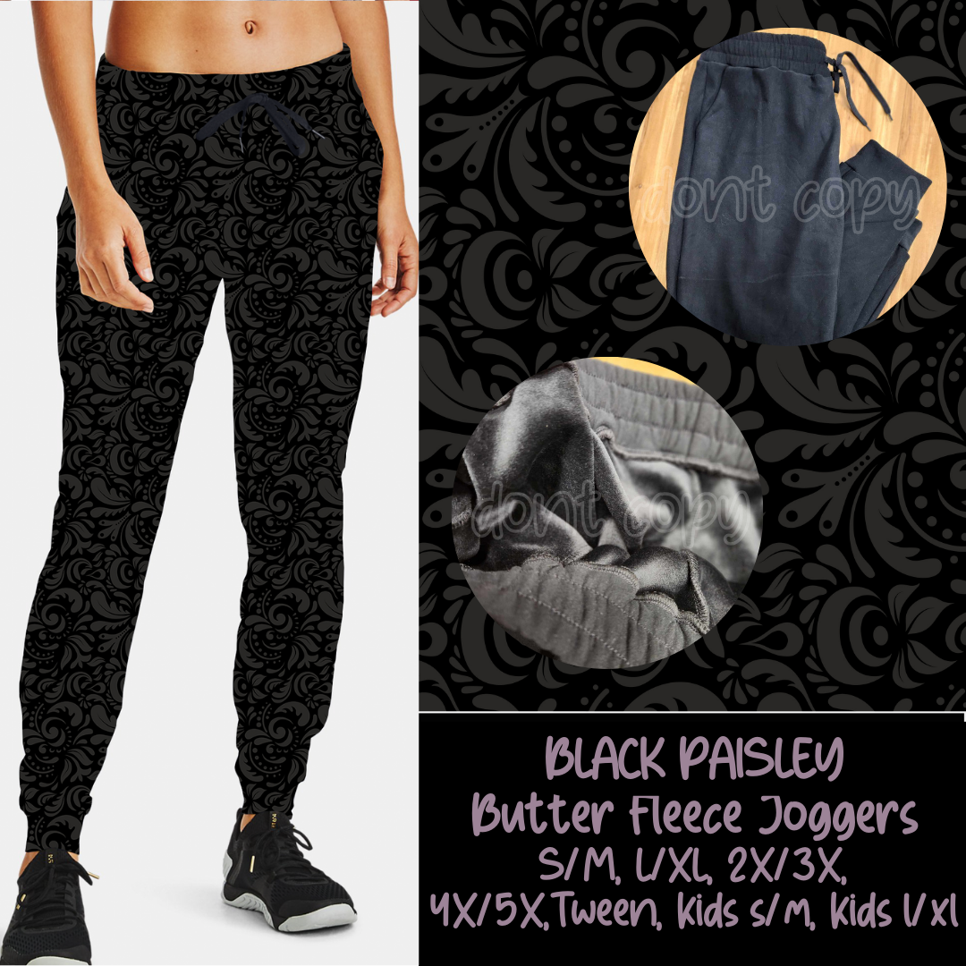 BLACK PAISLEY - BUTTER FLEECE LINED UNISEX JOGGERS - Like A Duchess