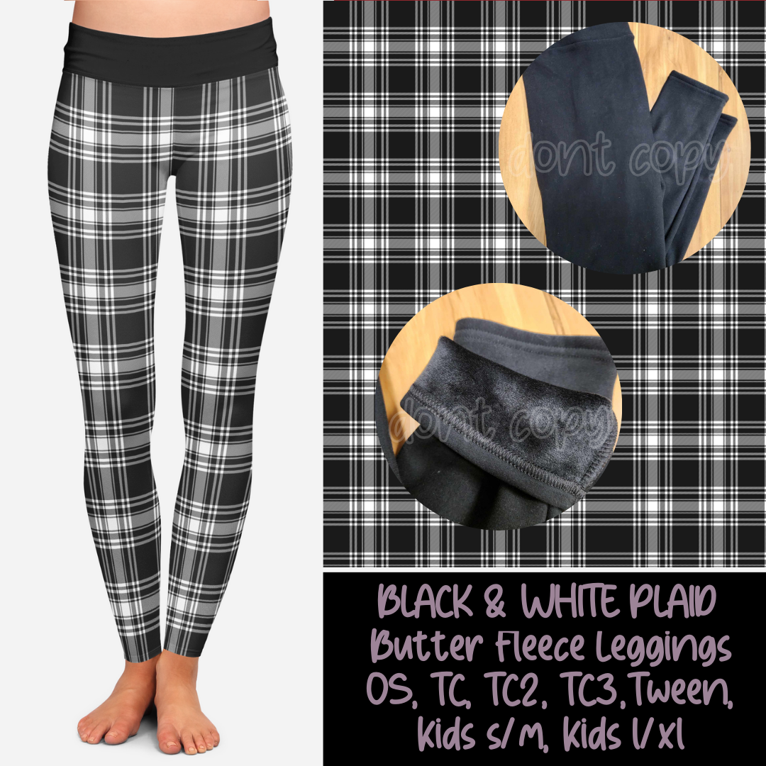 BLACK & WHITE PLAID - BUTTER FLEECE LINED LEGGINGS - Like A Duchess