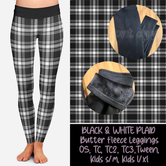BLACK & WHITE PLAID - BUTTER FLEECE LINED LEGGINGS - Like A Duchess