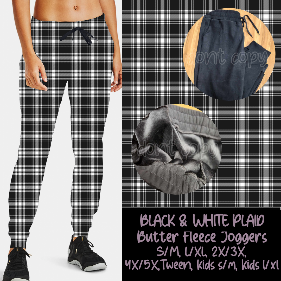BLACK & WHITE PLAID - BUTTER FLEECE LINED UNISEX JOGGERS - Like A Duchess