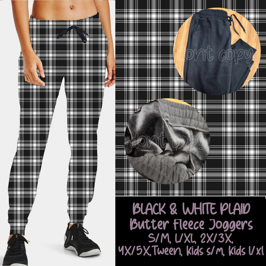 BLACK & WHITE PLAID - BUTTER FLEECE LINED UNISEX JOGGERS - Like A Duchess