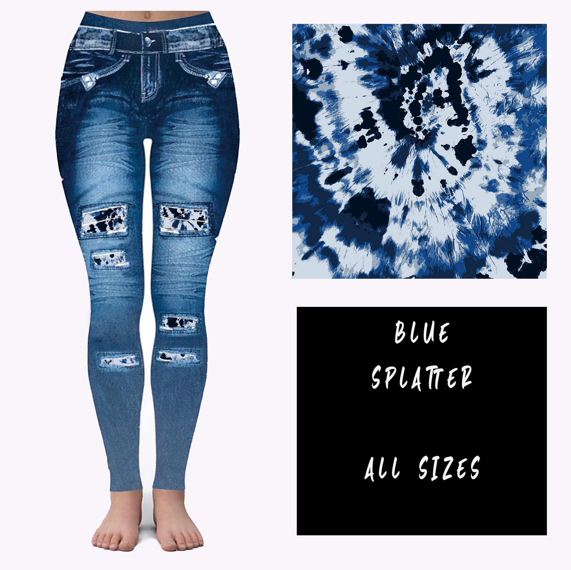 LEGGING JEAN RUN-BLUE SPLATTER (ACTIVE BACK POCKETS) - Like A Duchess