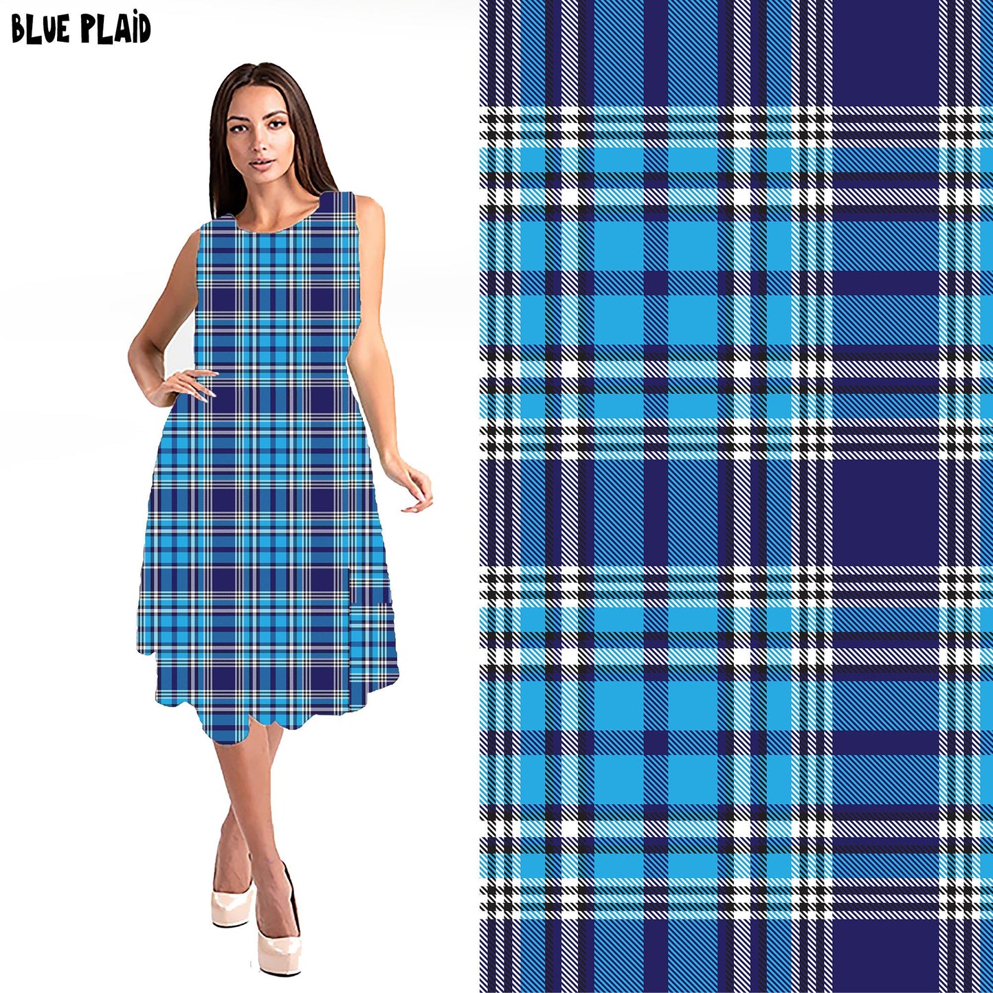 RITA POCKET SWING DRESS- BLUE PLAID - Like A Duchess