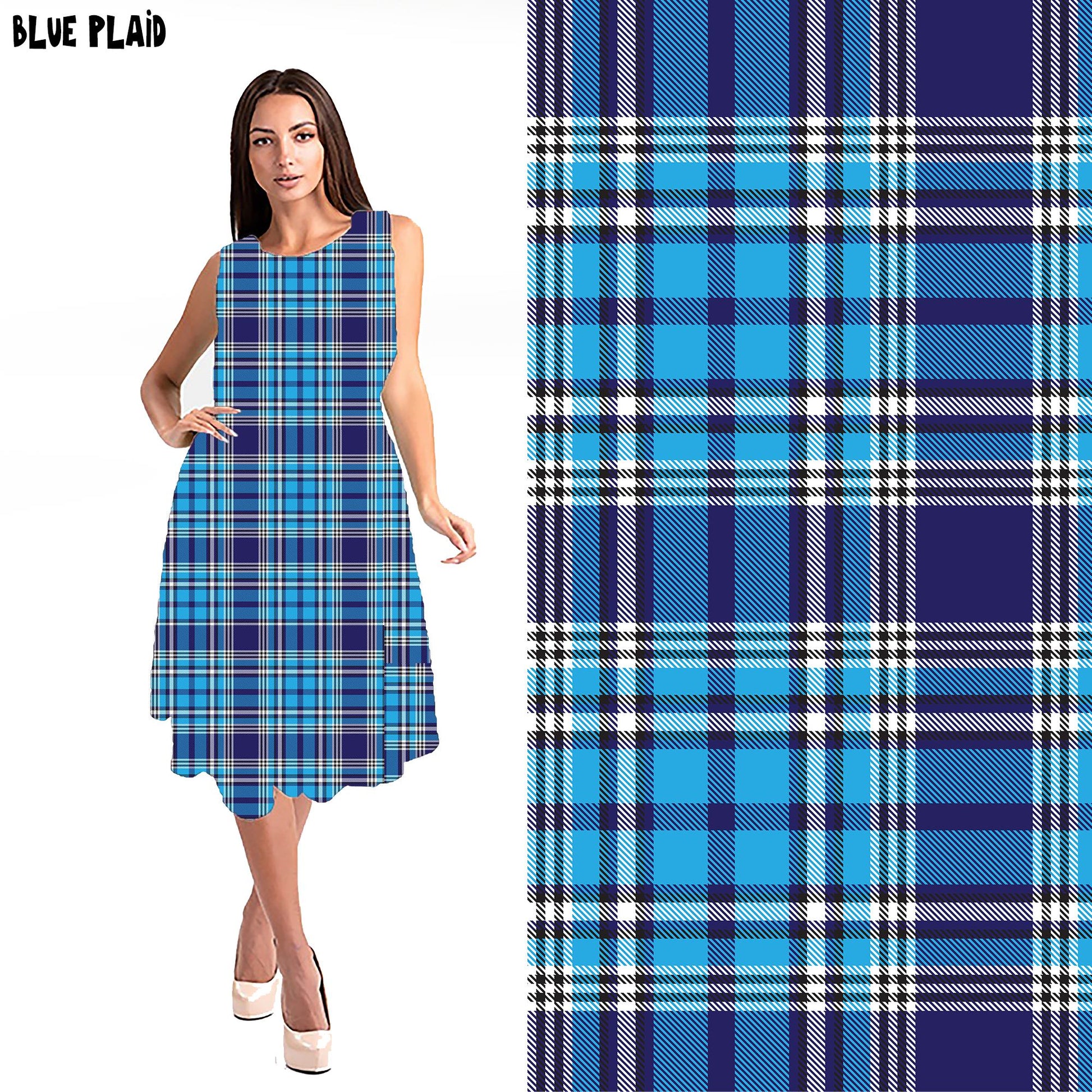 RITA POCKET SWING DRESS- BLUE PLAID - Like A Duchess