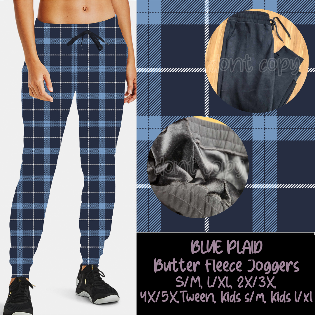 BLUE PLAID - BUTTER FLEECE LINED UNISEX JOGGERS - Like A Duchess