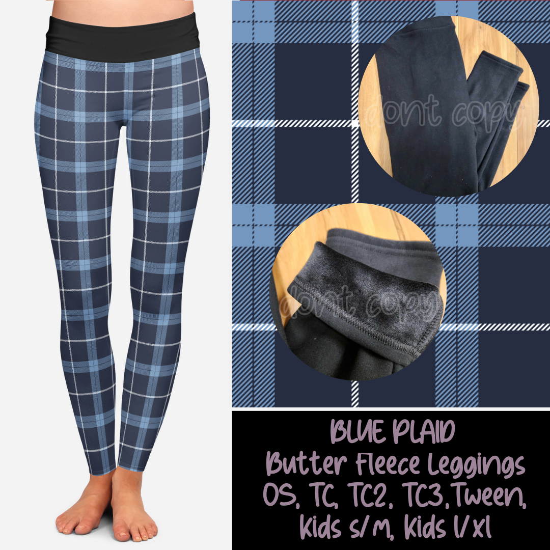 BLUE PLAID - BUTTER FLEECE LINED LEGGINGS - Like A Duchess