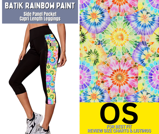Batik Rainbow Paint Side Panel Pocket Capri Length Leggings - Like A Duchess
