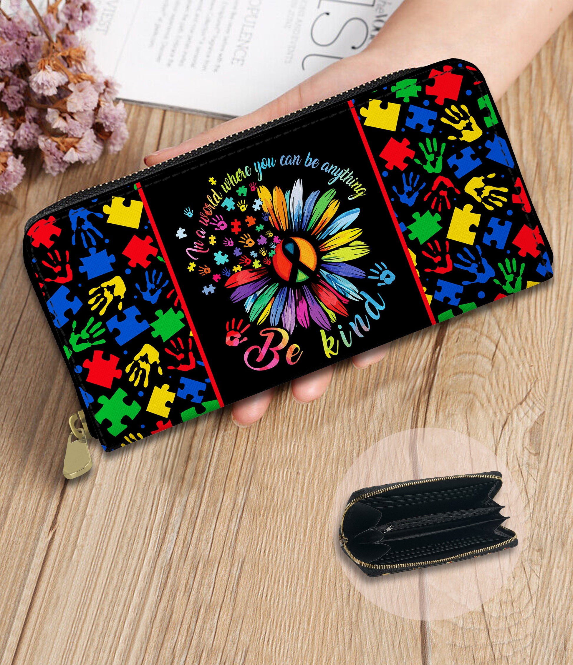 RTS - Be Kind Autism Awareness Zip Around Wallet w/ Wrist Strap - Like A Duchess