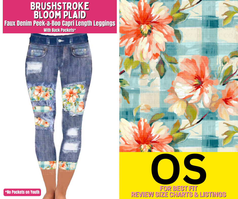 Brushstroke Bloom Plaid Capri Faux Denim Peekaboo - Like A Duchess