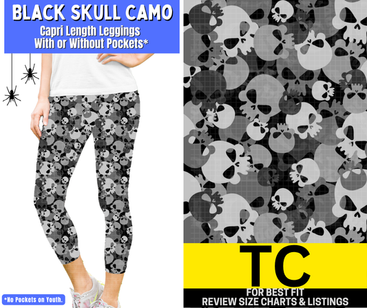 Black Skull Camo Capri Length Leggings w/ Pockets - Like A Duchess