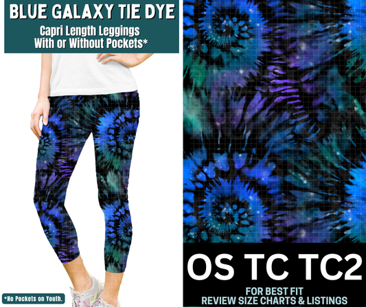 Blue Galaxy Tie Dye Capri Length Leggings w/ Pockets - Like A Duchess
