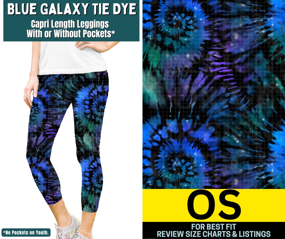 Blue Galaxy Tie Dye Capri Length Leggings w/ Pockets - Like A Duchess