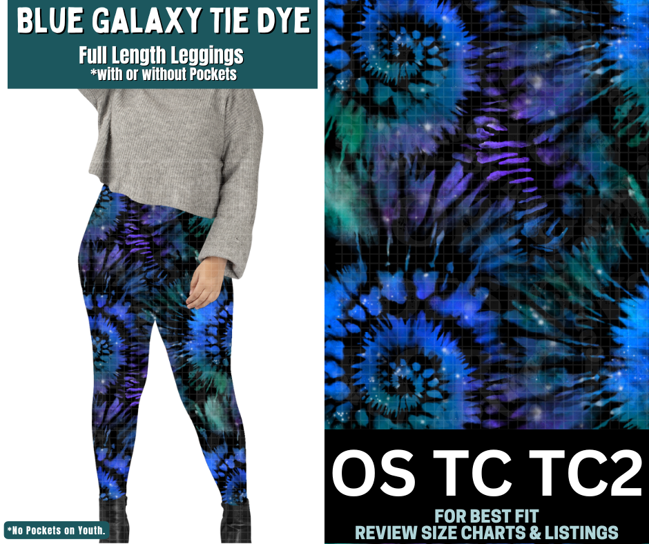 Blue Galaxy Tie Dye Full Length Leggings w/ Pockets - Like A Duchess