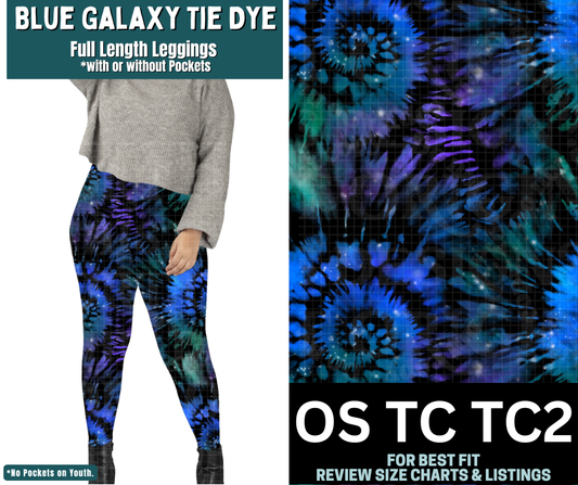 Blue Galaxy Tie Dye Full Length Leggings w/ Pockets - Like A Duchess