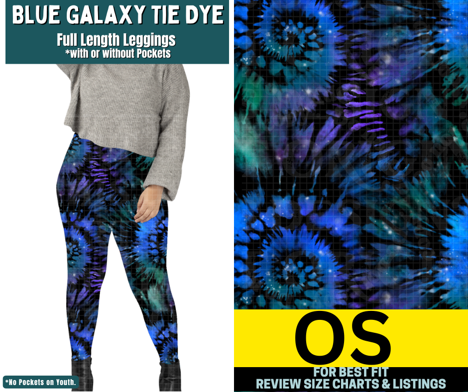 Blue Galaxy Tie Dye Full Length Leggings w/ Pockets - Like A Duchess