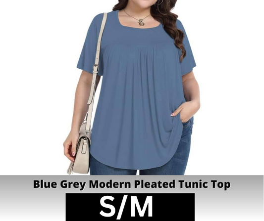 Blue Grey Pleated Tunic Top - Like A Duchess