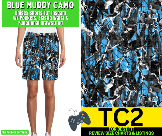 Blue Muddy Camo Unisex Shorts - Like A Duchess