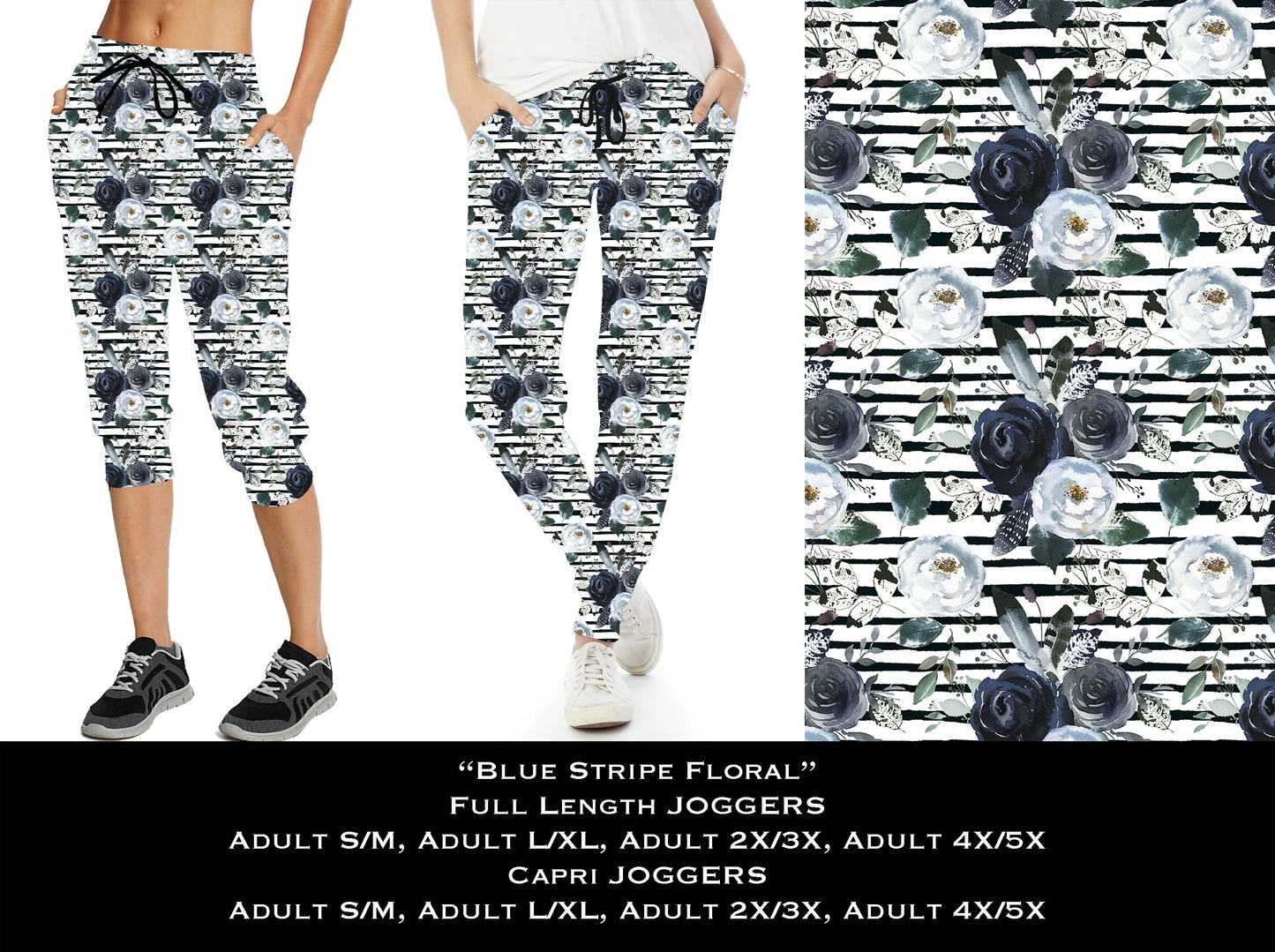 Blue Stripe Floral -  Capri Joggers - Like A Duchess